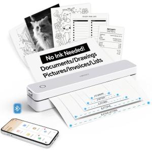 imageHPRT MT620 Portable Thermal Printer  Inkless Printer Supports Regular Paper amp Labels MultiUser Bluetooth amp Auto Paper Feed Pro Black Printer10SheetsMT610 White 203dpi10Sheets