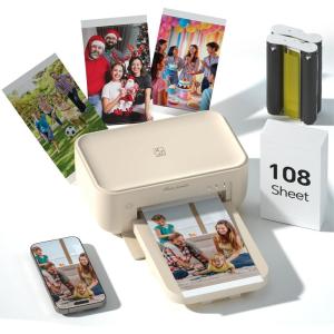 imageHPRT 4x6 Photo Printer with 108 Sheet amp 2 Ribbon Portable Picture Printer for iPhone amp Android Smartphone Instant Photo Printer Bluetooth Small Phone Photo Printer Home Use Ideal Gift WhiteBeige