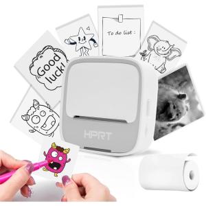 imageHPRT S1 Bluetooth Thermal Label Printer Portable Mini Inkless Sticker Maker with 1 Roll Paper Compatible with iPhone amp Android for Home School Office Travel Kids Free App with TemplatesS1White